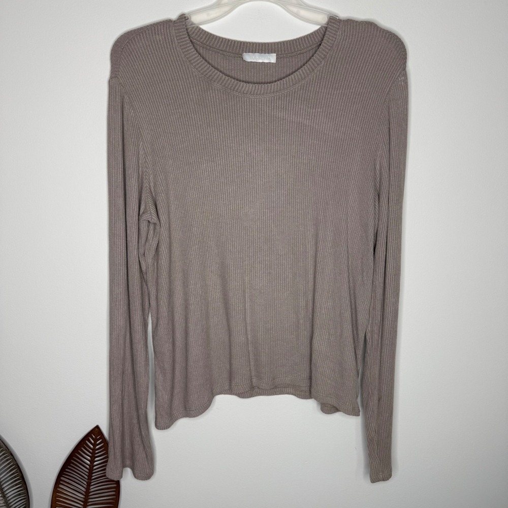 A25 Sablyn Crew Neck Ribbed Long Sleeve Viscose Soft Top Sz‎ L